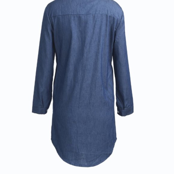 Denim Blue Mini Shirt Dress - Picture 8 of 9